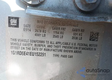 2014 Chevrolet Volt from USA, damaged, VIN 1G1RD6E41EU152291